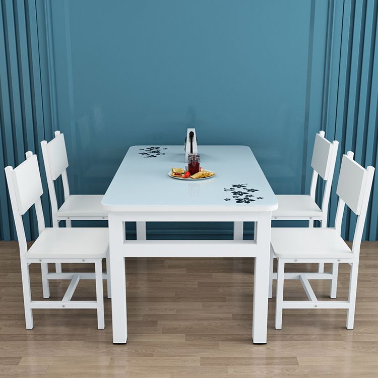 Modern White Rectangular Glass Top Dining Table with Double Pedestal