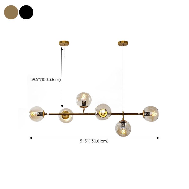 Linear Pendant Lighting Minimal Glass 6 Lights Chandelier Lighting in Black