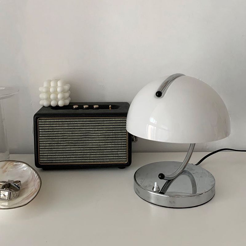 Nordic Dome Glass Nightstand Lamp Single-Bulb Bedroom Table Light with C-Shaped Arm