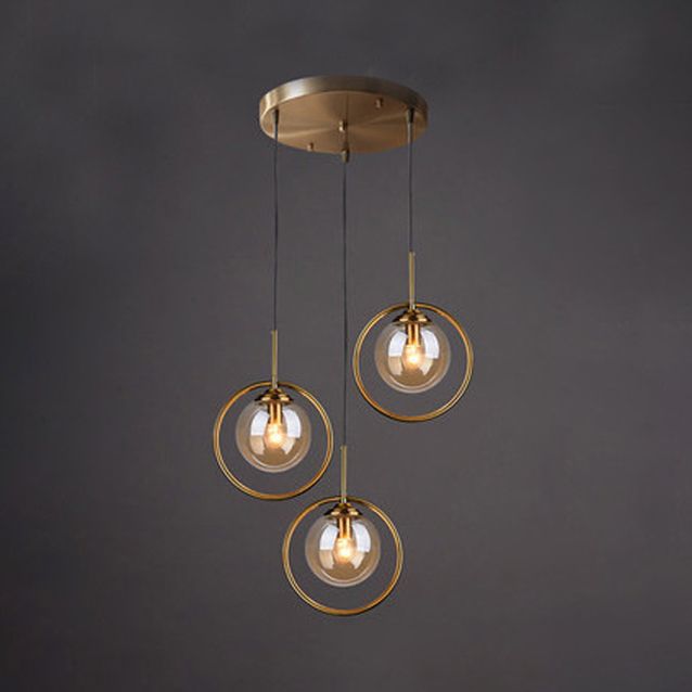 Luz de colgante de oro de vidrio en la moderna lámpara colgante de globo de hierro estilo lujo para el comedor