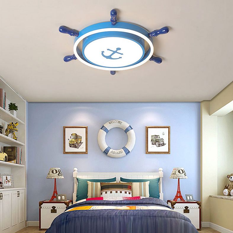 Plafonnier LED pour chambre à coucher, plafonnier bleu méditerranéen avec abat-jour en métal ancre