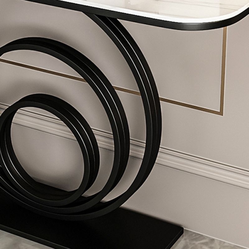 Glam Half Moon Slate and Metal Abstract Console Table for Hall