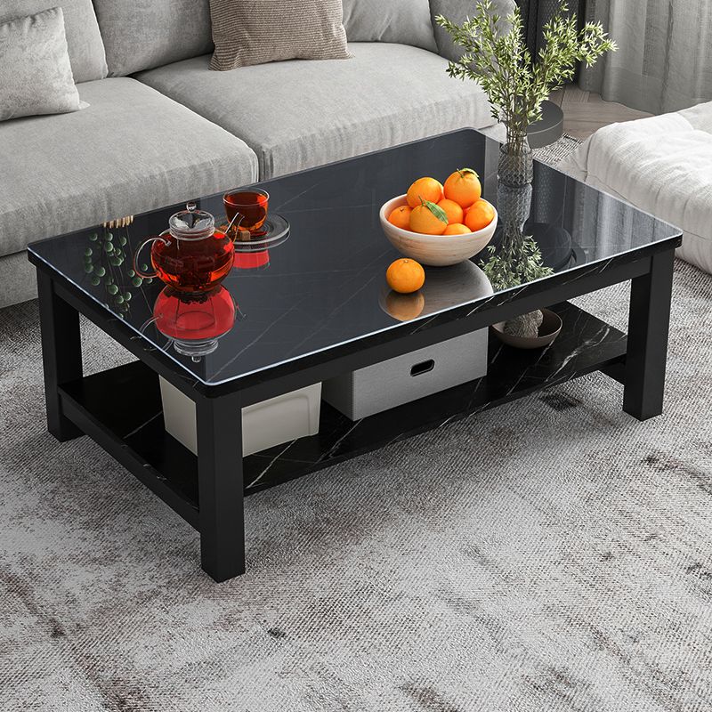 Modern Rectangular Coffee Table 4 Legs Cocktail Table with Shelf