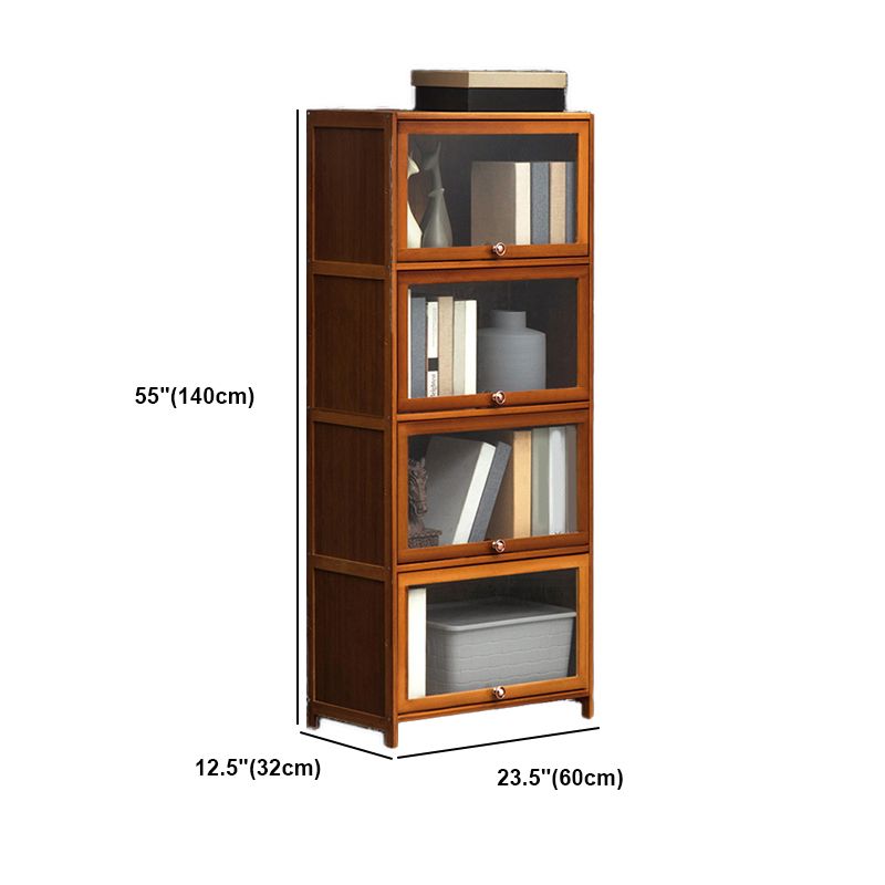 Modern Brown Book Shelf Bamboo Bedroom Shelf Bookcase with Cabinets