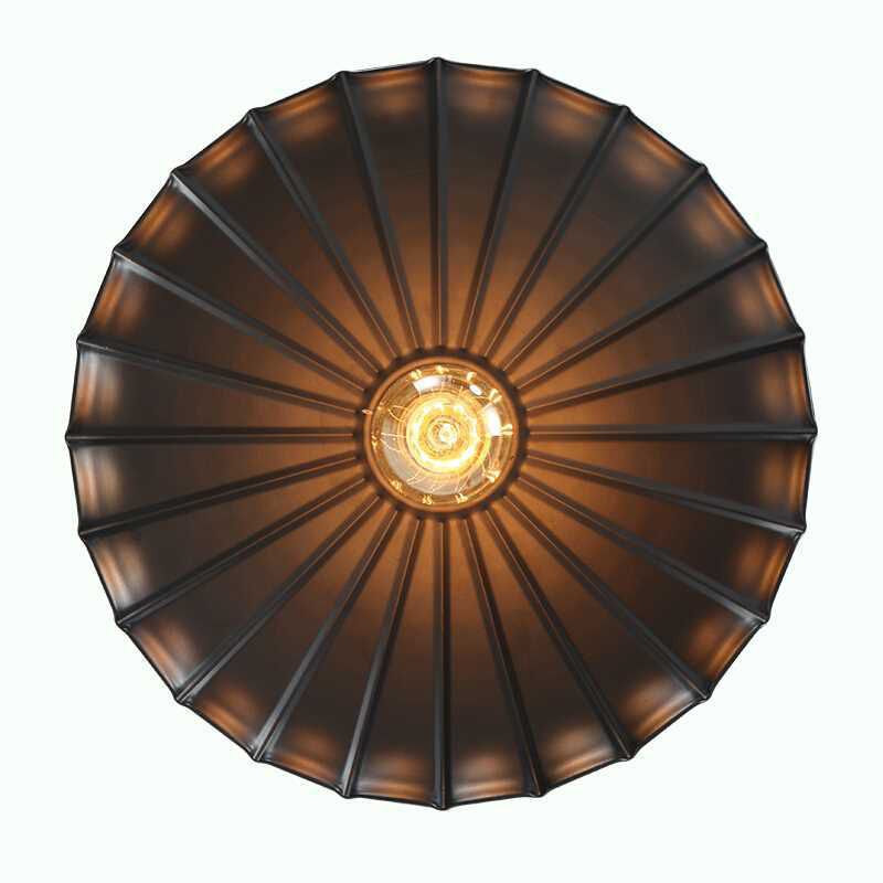 Single-Bulb Metallic Suspension Lighting Retro Style Black Scalloped Cone Restaurant Pendant Ceiling Light
