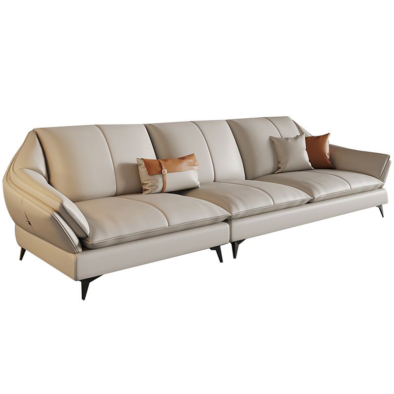 Contemporary Sectional Sofa Beige Leather Sectional with Pillows