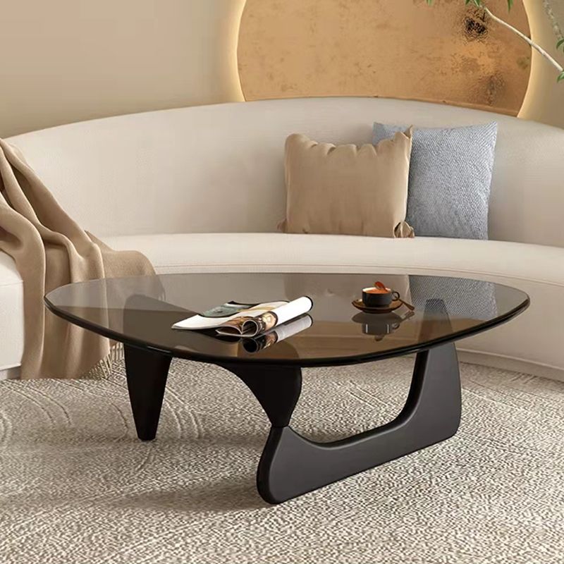 Contemporary Abstract Wooden Base Irregular Glass Top Coffee Table