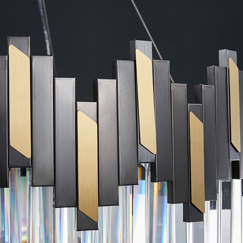 Ring Living Room Chandelier Light Clear Crystal Simplicity Pendant Light Fixture in Gold-Black