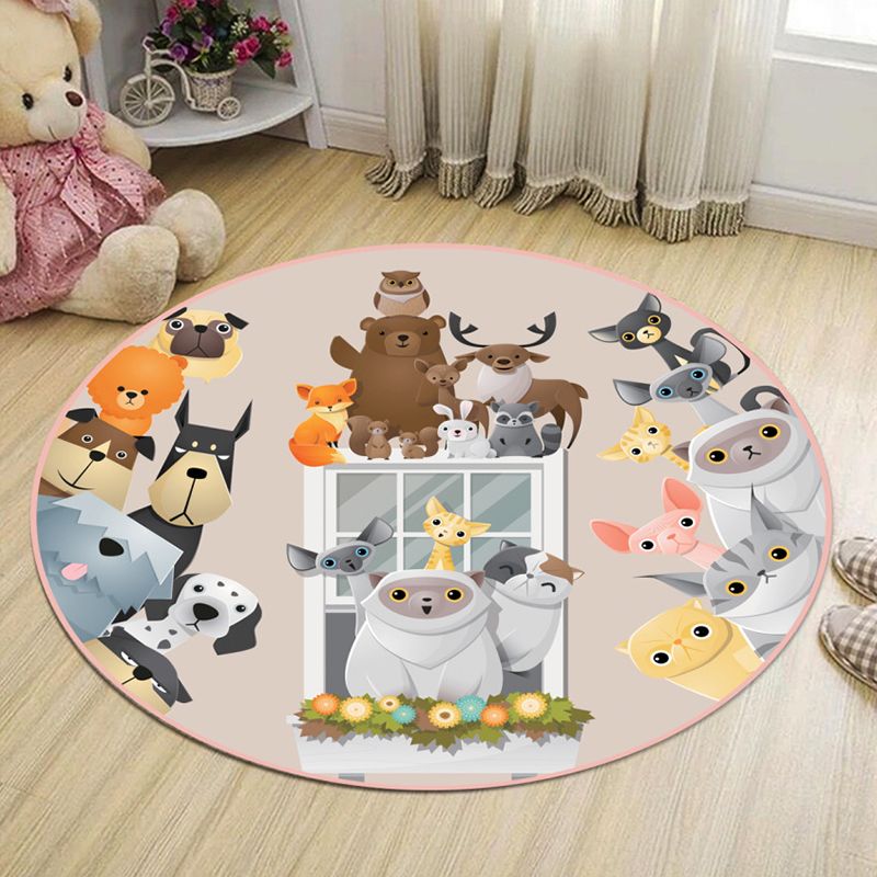 Lovely Kids Bedroom Rug Multi Colored Cartoon Print Area Rug Synthetics Anti-Slip Easy Care Carpet