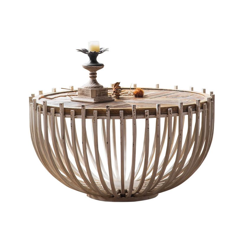 Rustic Solid Wood End Table Round Accent Side Table in Distressed Finish