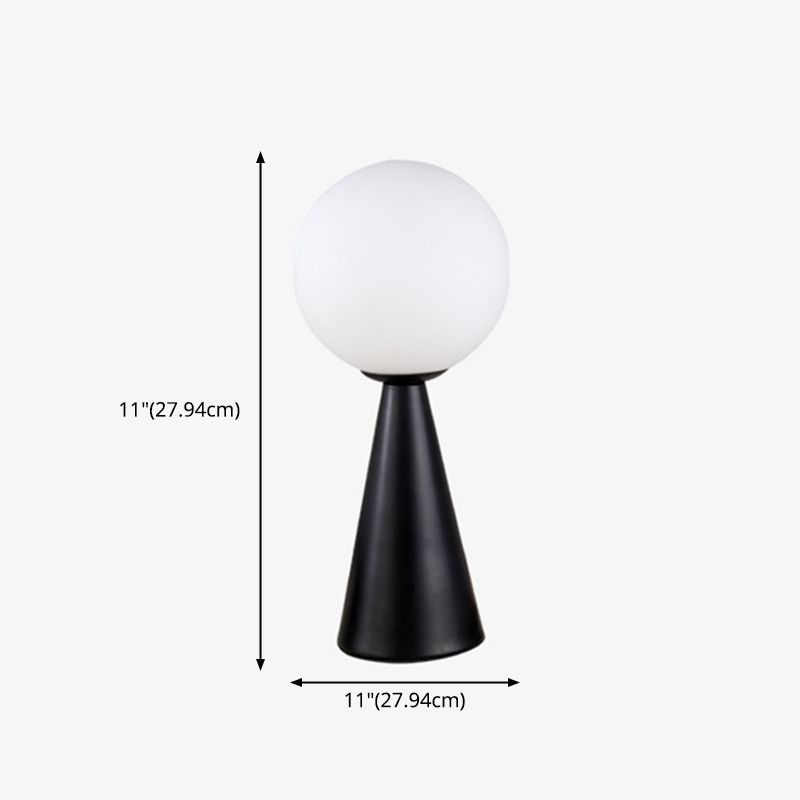 Conical Table Lamp Postmodern 1-Light Metal Night Light with Ball White Glass Shade