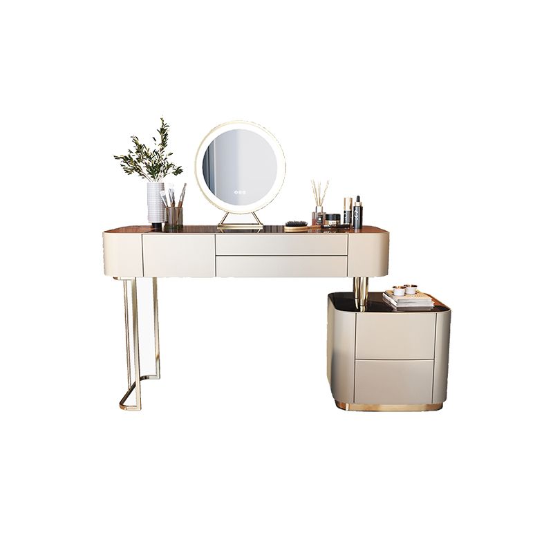 Glass Top Bedroom Make-up Vanity 5 Storage Drawers Dressing Table