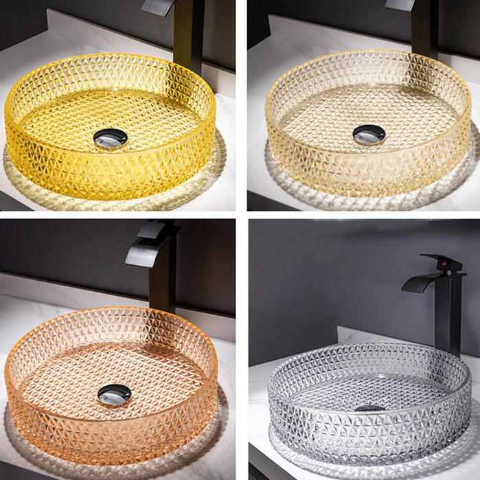 Contemporary Bathroom Sink Pop-Up Drain Glass Solid Color Rectangular Vessel Sink