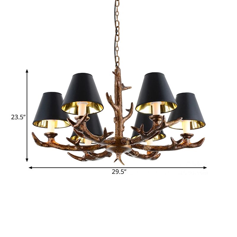 Rustic Starburst Pendant Chandelier 6 Bulbs Resin Suspension Ceiling Light in Black for Living Room