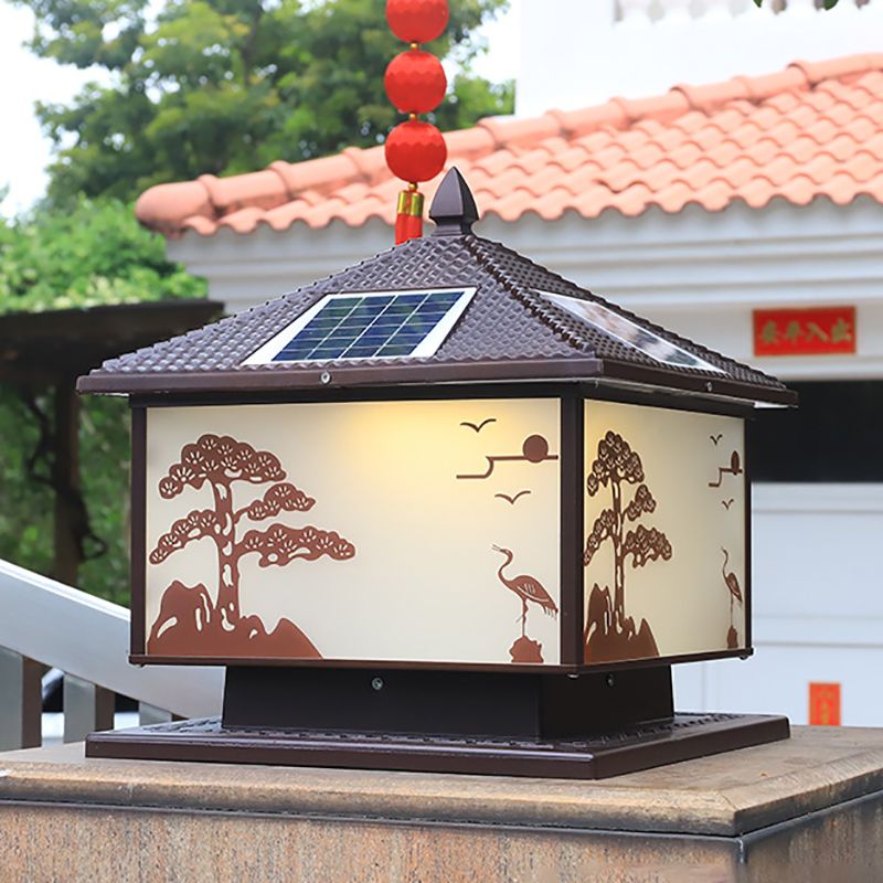 Metal Rectangle Shape Solar Pillar Lamp Modern Style 1 Light Waterproof Outdoor Light