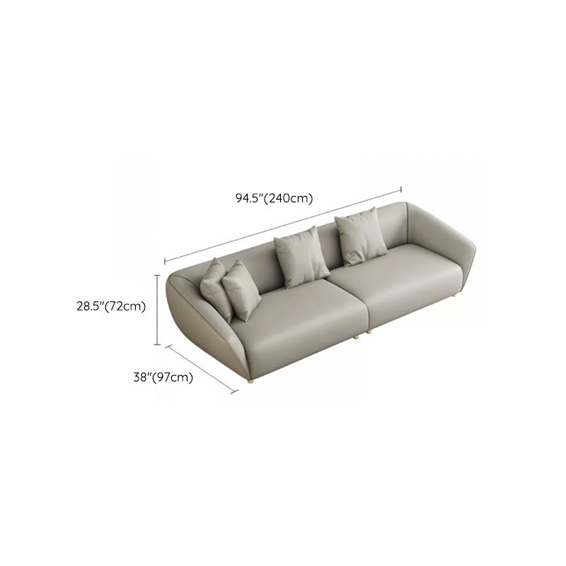 Glam Sloped Arm Sofa with Pillows Genuine Leather Sofa in Gray