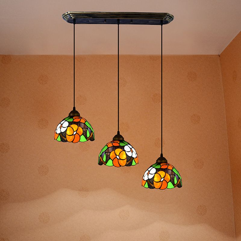 Orange Dome Pendant Light Tiffany Victorian Multicolored Stained Glass Hanging Lamp