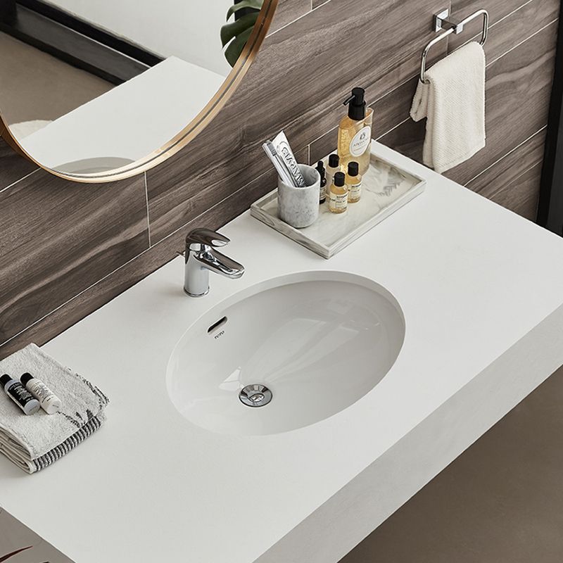 Oval Bathroom Sink Modern Style Overflow Hole Design Ceramic Bathroom Sink Only