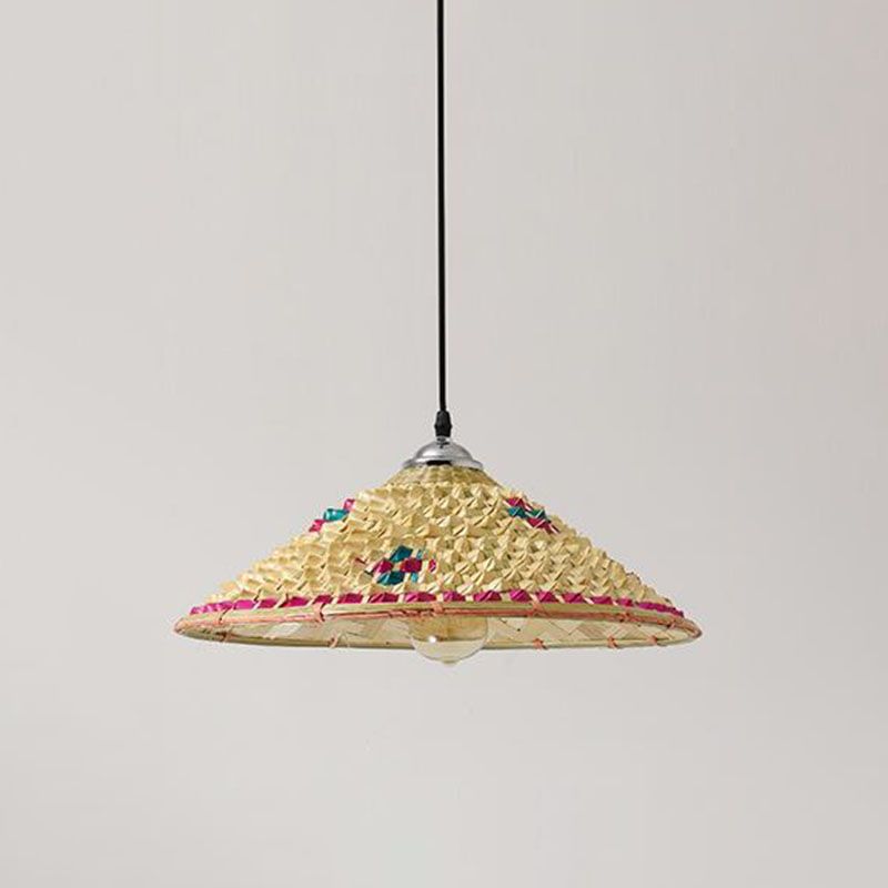Houten strohoed gevormde hanglamp Aziatische stijl 1 bol bamboe hangende lamp armatuur