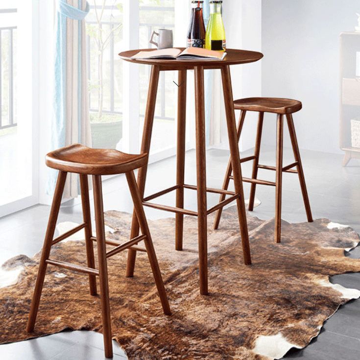 Modern Style Bar Table Set 1/2/3 Pieces Round Solid Wood Bar table with Backless Stools