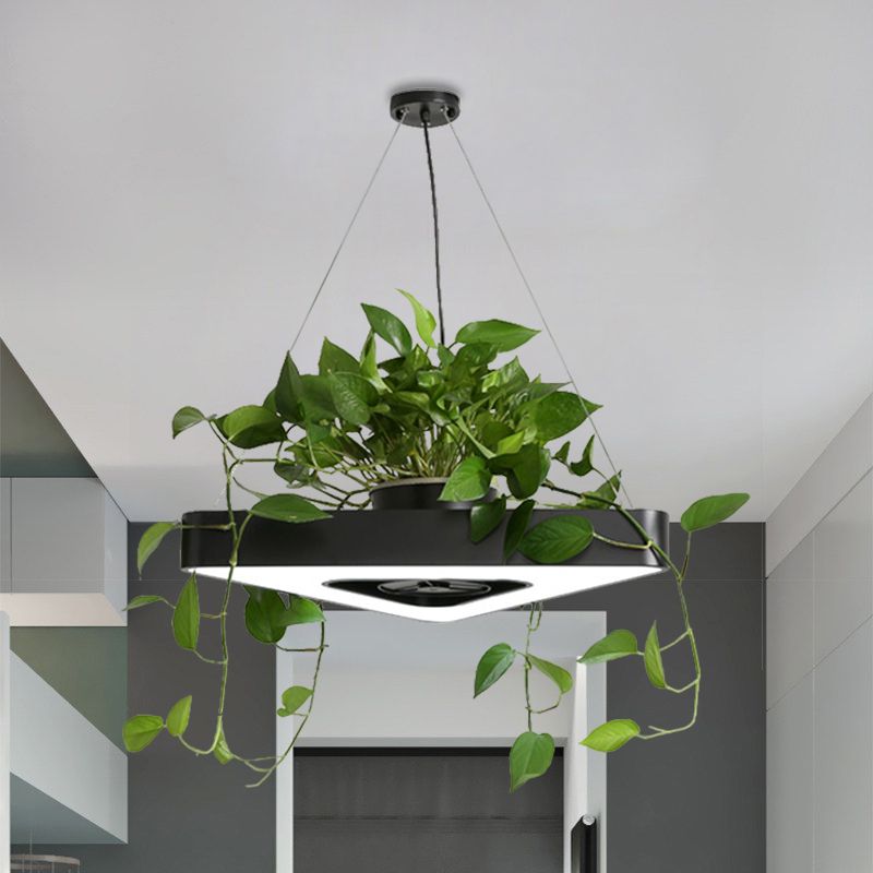 Triangle Black/White Acrylic Chandelier Lamp Farmhouse Dining Room LED Pendant Light in Warm/White Light