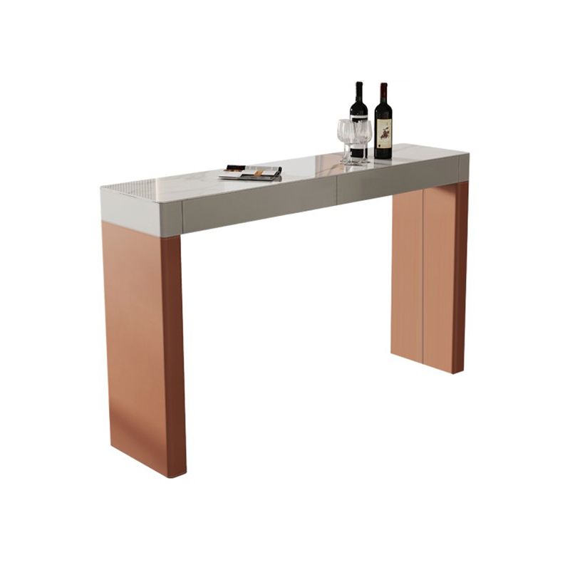 Modern Stone Top Bar Dining Table Rectangle Pub Table with Double Pedestal