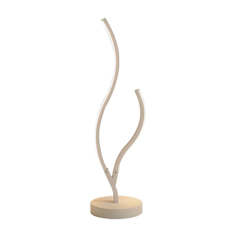 Lampe de table de chevet LED minimaliste en acrylique courbée, éclairage de travail, noir/blanc, avec base circulaire en métal