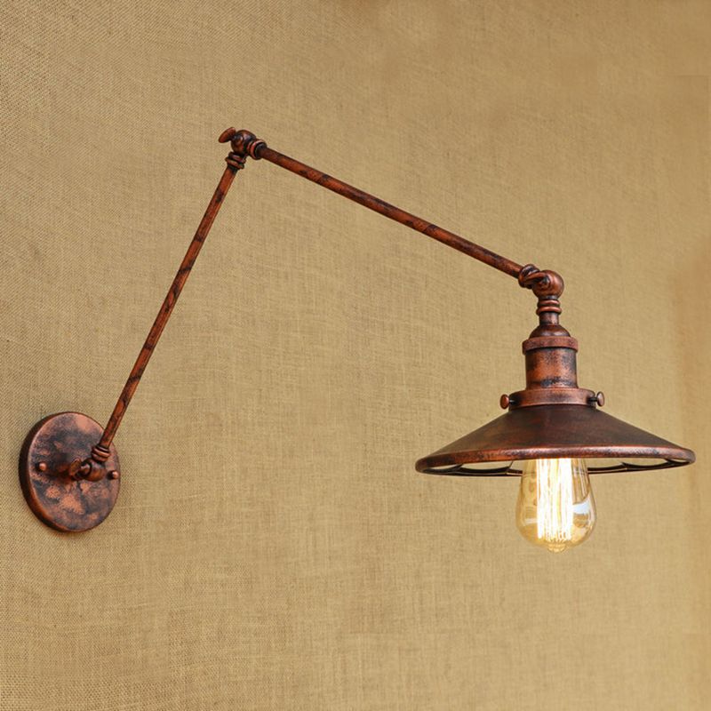 Armlänge Verstellbarer industrieller Stil Metall Wandlampe Untertasse Schatten Vintage Leuchte für Schlafzimmer
