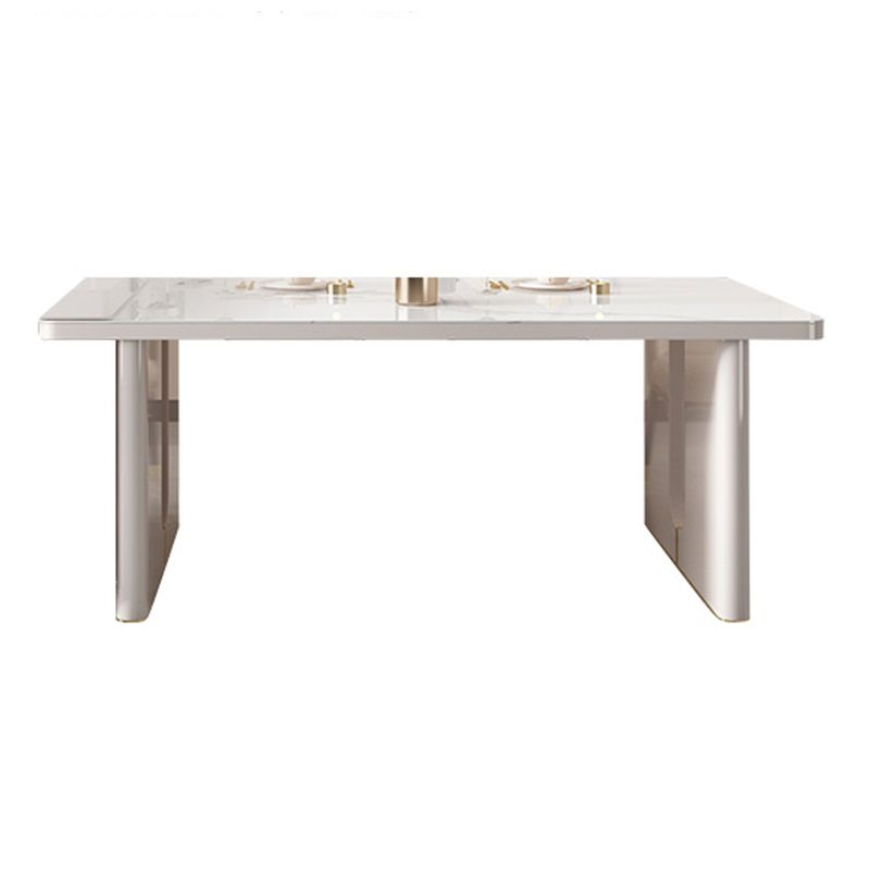 Rectangle Double Pedestal Dining Table Stone and Wood Dining Table