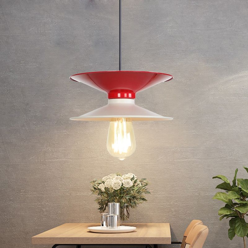 Metal Double Saucer Ceiling Hang Fixture Modern 1 Bulb White and Red Pendant Lamp Kit