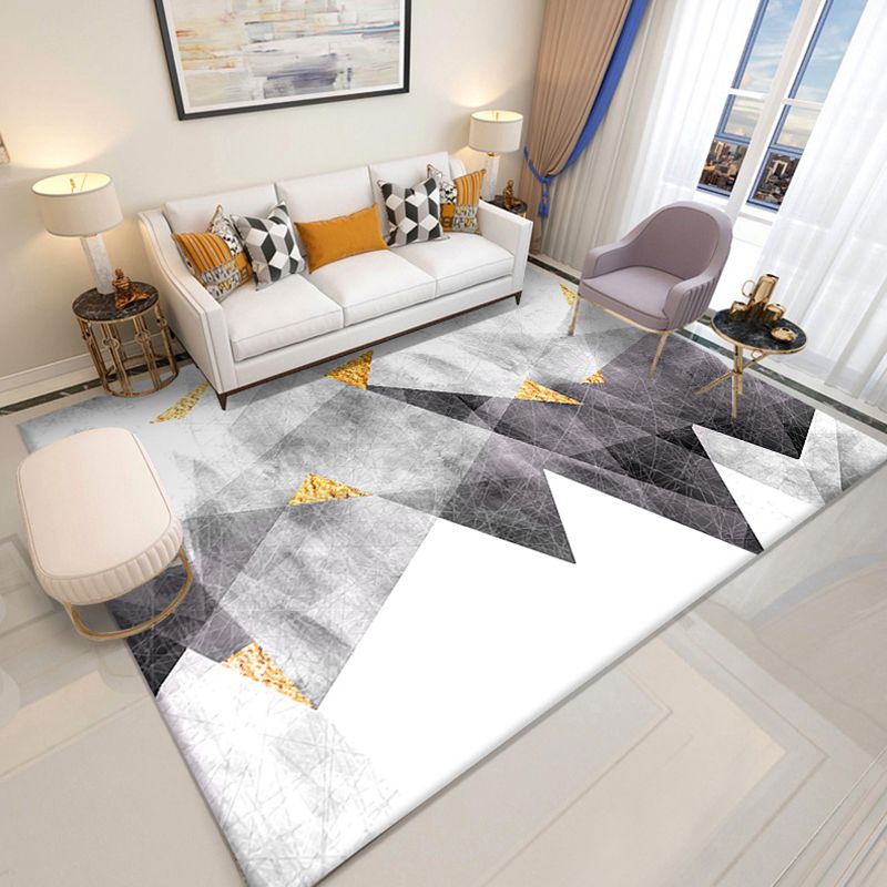 Multicolor Living Room Carpet Comfort Triangle Lines Area Rug Polyester with Non-Slip Backing Rug