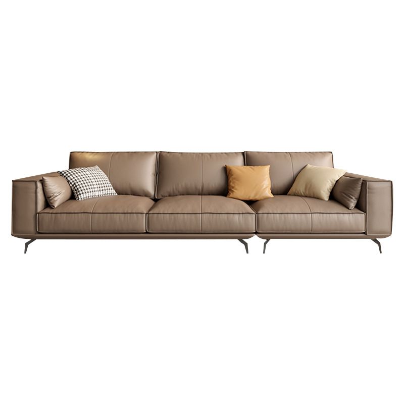 Genuine Leather Sofa 37" High Tuxedo Arm Sofa with Pillows for Living Room