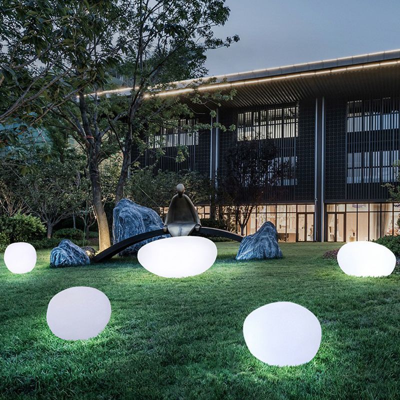 Stone Shaped Rechargeable Landscape Lamp Minimalist Plastic White LED Lawn Light for Yard