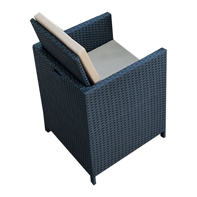 Rattan Dining Table Set with Black Tempered Glass Table for Courtyard