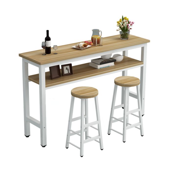 Modern Style Rectangle Bar Table Wood Table Metal Base for Dining Room