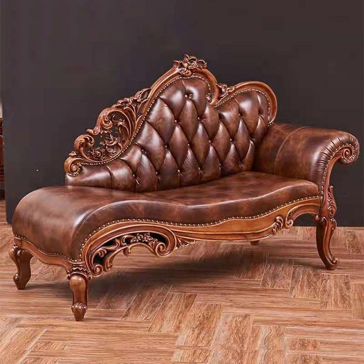 Glam Chaise Lounge Genuine Leather Chaise Lounge Sofa for Living Room