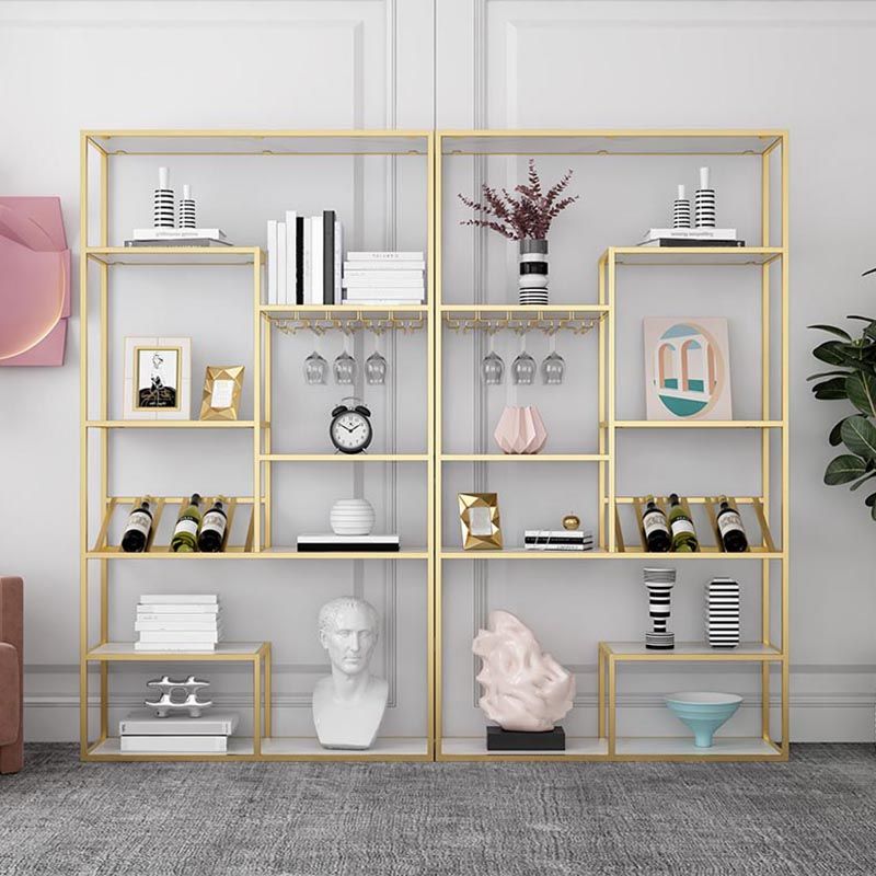 Metal Floor Wine Bottle & Glass Rack Modern Wine Rack Kit with Shelf