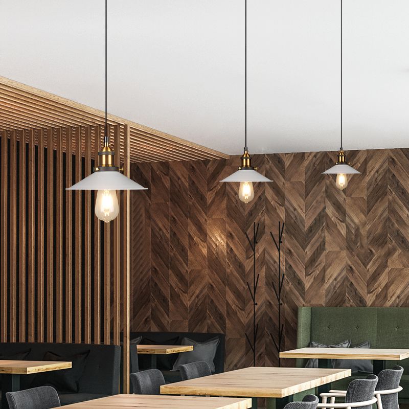 Ceiling Pendant Light Industrial Restaurant Pendant Light Kit with Tapered Metal Shade in White