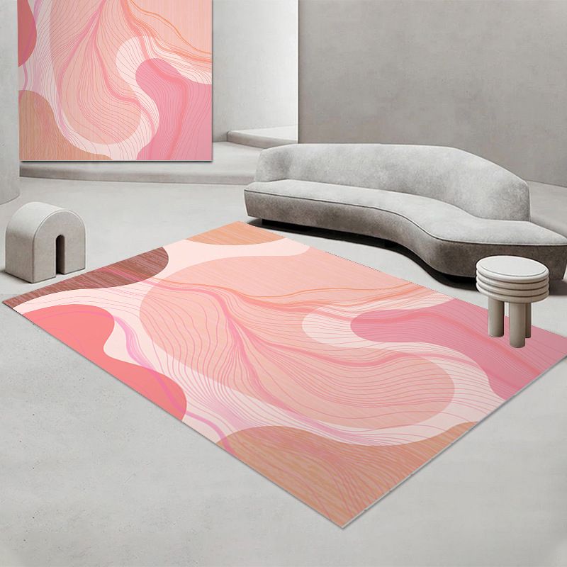 Pink Abstract Color Piece Rug Polyester Modern Rug Stain Resistant Rug for Living Room