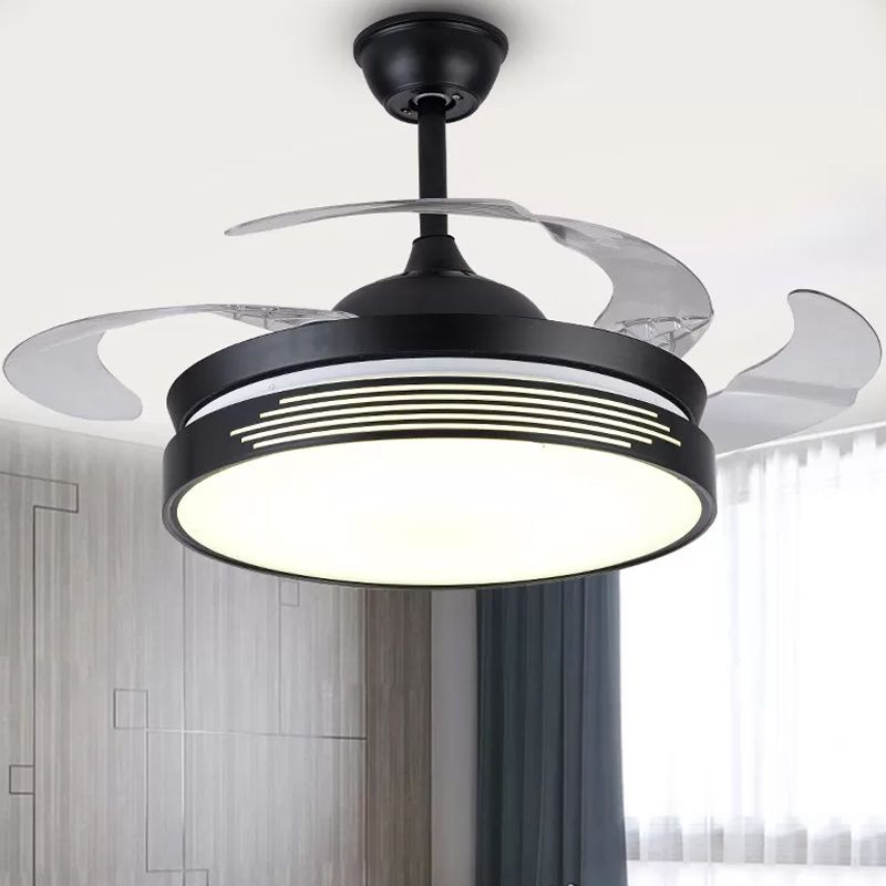 19 "breites Metallrund halb Flush Deckenleichte Nordic LED Black Hanging Lüfterlampe, 4 Klingen