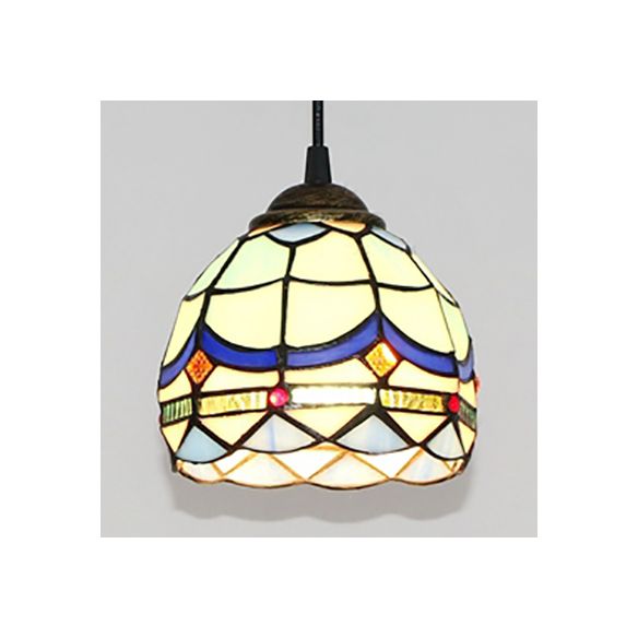 Mini Bowl Pendant Light Stained Glass Tiffany Single Hanging Lamp in Black Finish