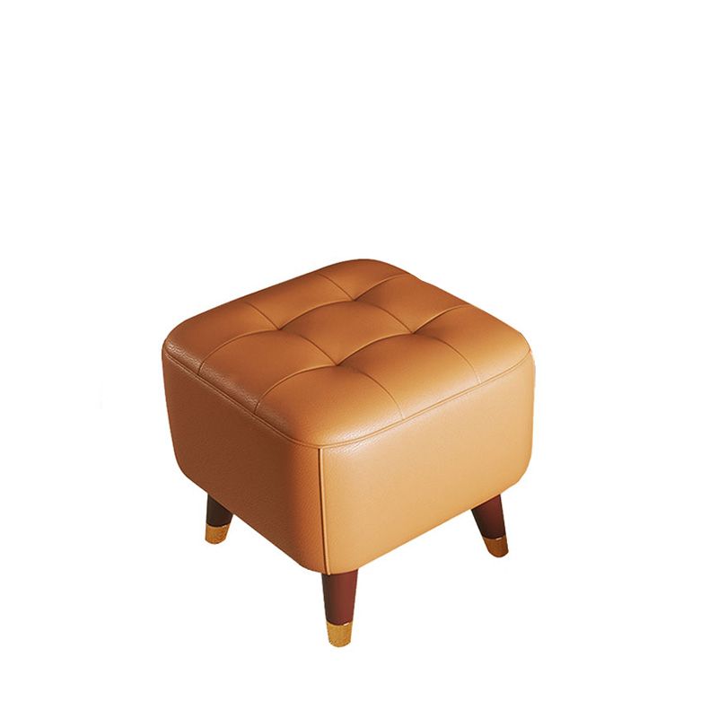 Mid-Century Modern Ottoman Genuine Leather Tufted Square Ottoman with Chair Legs