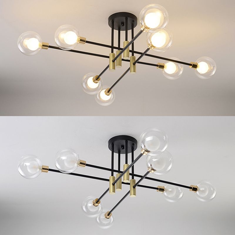 Luminaire de plafond à sphère noire, luminaire de Style moderne en verre multi-lumières, lampes semi-encastrées