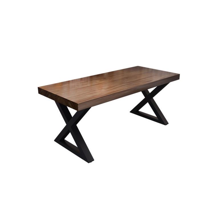 Industrial Style Dining Table Solid Wood Rectangle Table with Metal Base