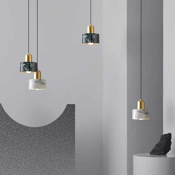 Brass Finish Small Pendant Light Nordic 1-Bulb Marble Suspension Lamp for Bedroom