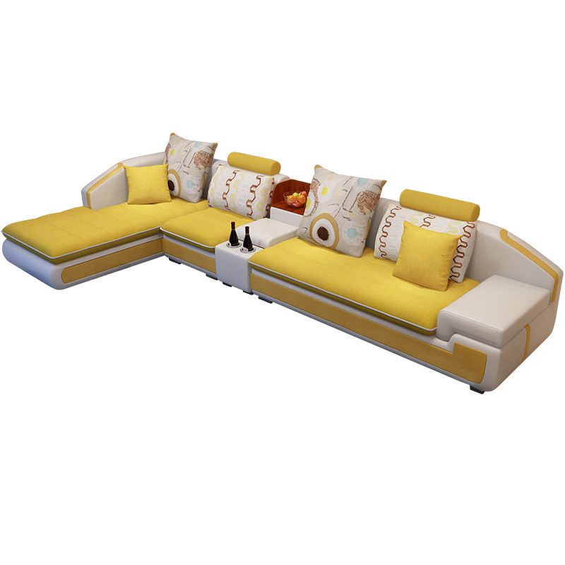 Slipcovered 4-seat Sofa & Chaise 32.28" H Adjustable Sectional