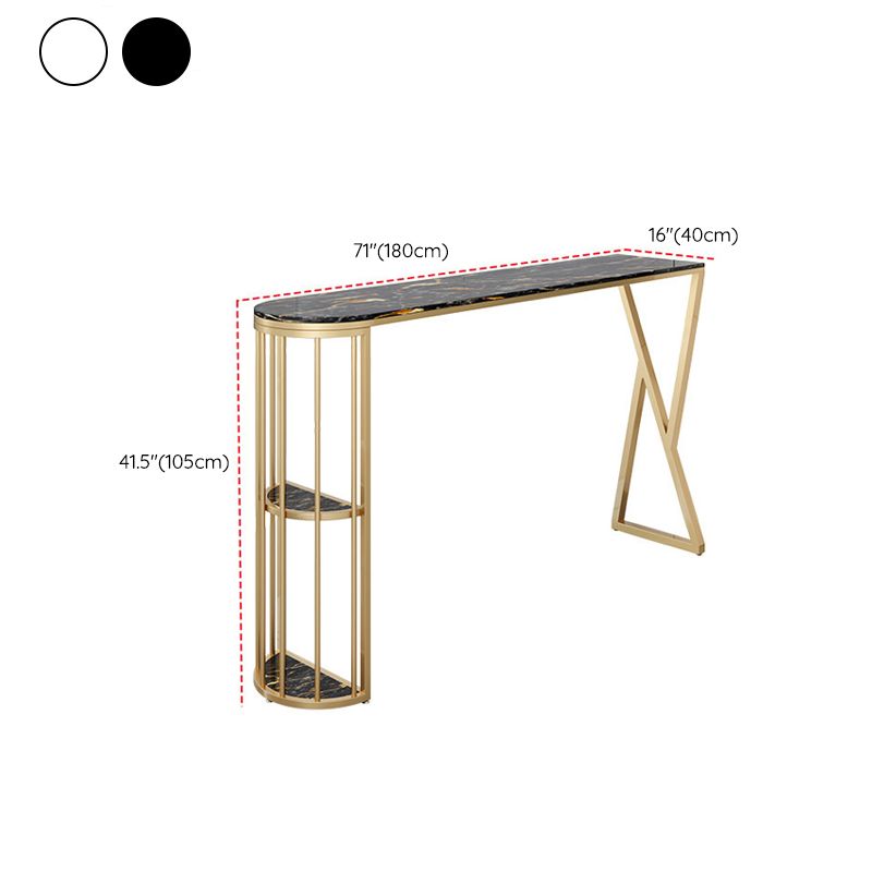 Faux Marble Bar Height Table Modern Style Bistro Pub Table with 2 Shelves