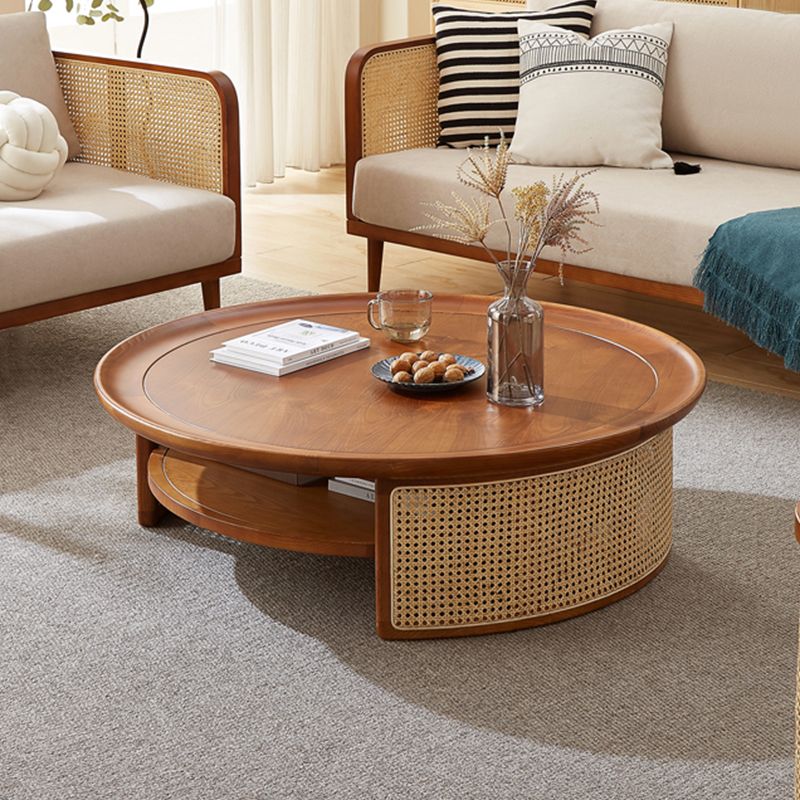 12"H Contemporary Cocktail Table Storage Brown Round Coffee Table