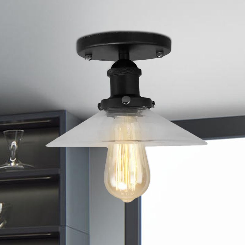 Soucoupe en verre givré, éclairage semi-affleurant, luminaire de cuisine vintage à 1 ampoule, noir/laiton/cuivre