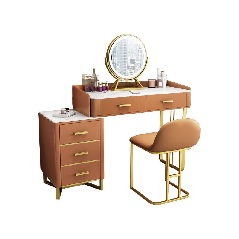 Glam Make-up Vanity With 5 Storage Drawers Dresser with Golden Base